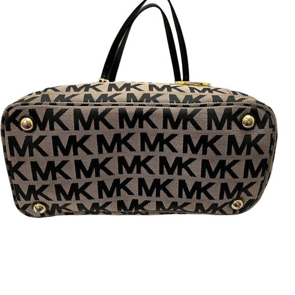 Michael Kors Jet Set Black & Tan Monogram Signature MK Tote Bag - Picture 10 of 16